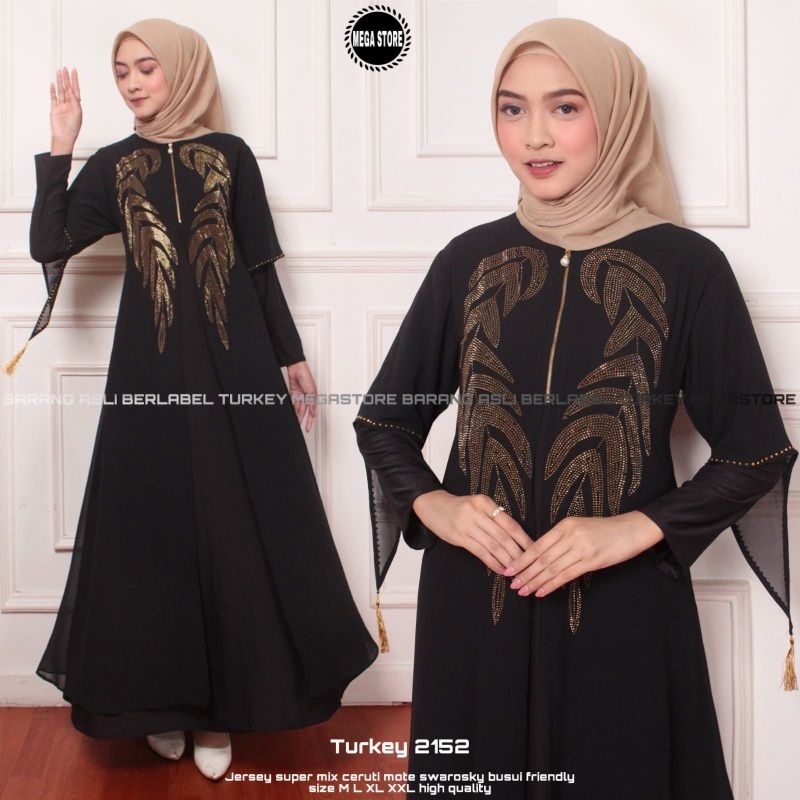 Baju Gamis Wanita Abaya Turkey Turki Hitam 2152 Dress Dres Jubah Hitam Ori Megastore