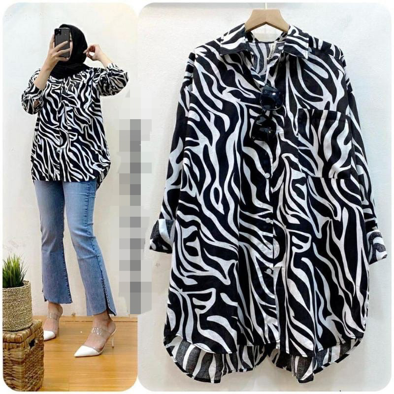 kemeja rayon motif zebra