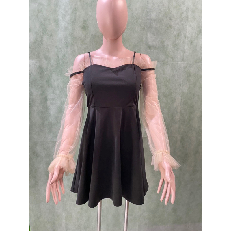 Preloved/Thrift Black Mini Dress Party/ Dress Pesta/Kondangan Dress Hitam dengan Tulle Korean Style