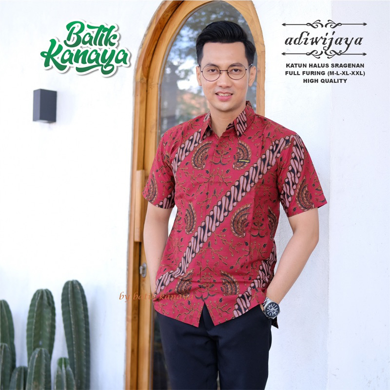 ADIWIJAYA Kemeja batik pria lengan pendek Full Furing Bahan Katun Premium