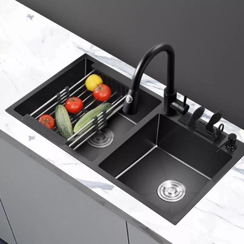 Paket Lengkap Kitchen Sink Stainless ICHSAN 8245 HITAM + KRAN Stainless Hitam / Bak Cuci Piring Stai