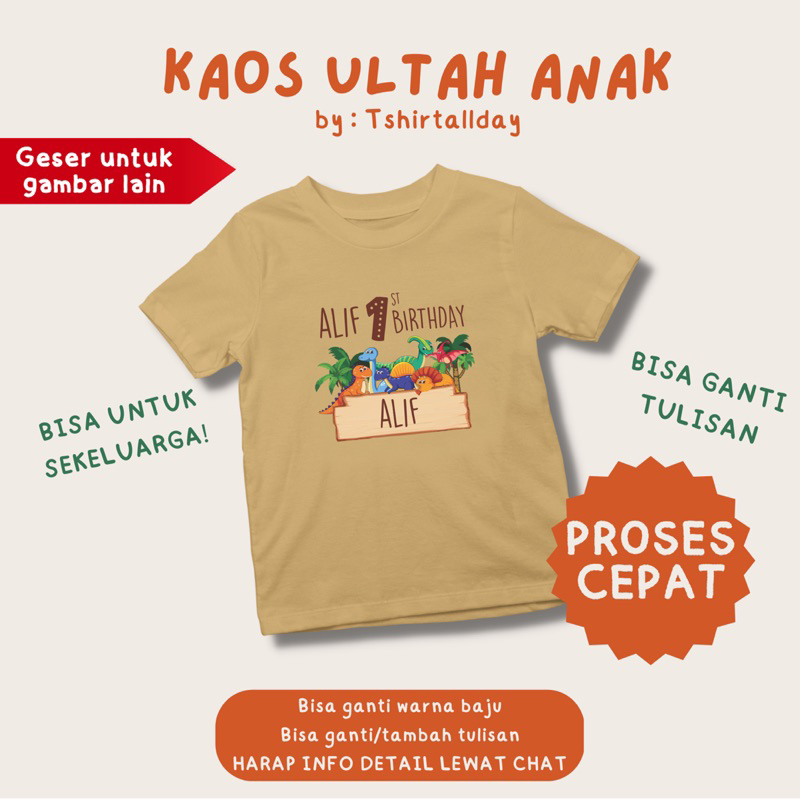 Atasan Kaos Anak Acara Ulang Tahun Ultah Couple Keluarga Family Custom Dino Dinosaurus