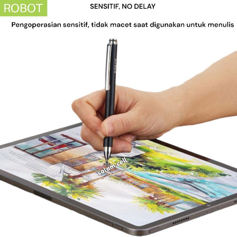 STYLUS PEN Robot RSP02 Universal 2 in 1 Capacitive for Mobile and Tablet PC ORIGINAL garansi Resmi