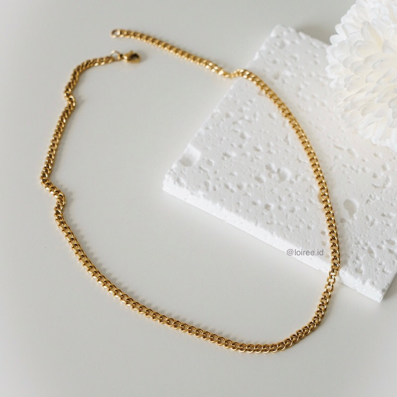 RHONEY | Everyday Collection - Gold Plated Petite Thin Cuban Chain Necklace - Kalung Wanita