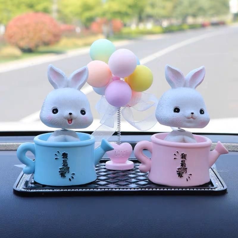 ￼Boneka Pajangan Hiasan Kue Bobble Head Goyang Per Dashboard Mobil Figure Figurin Cake Topper Kelinci Teko