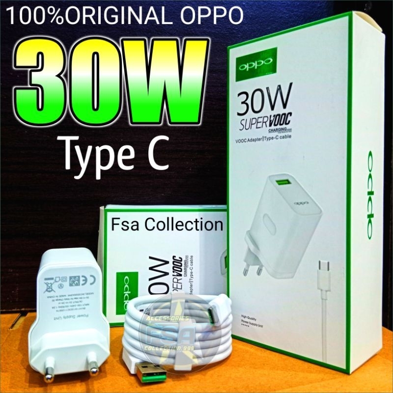 Charger/Tc Oppo Reno 3 Reno 4 F17 Pro Super VOOC 30 Watt Original Casan Oppo Tipe C 30 Watt Flash Charger