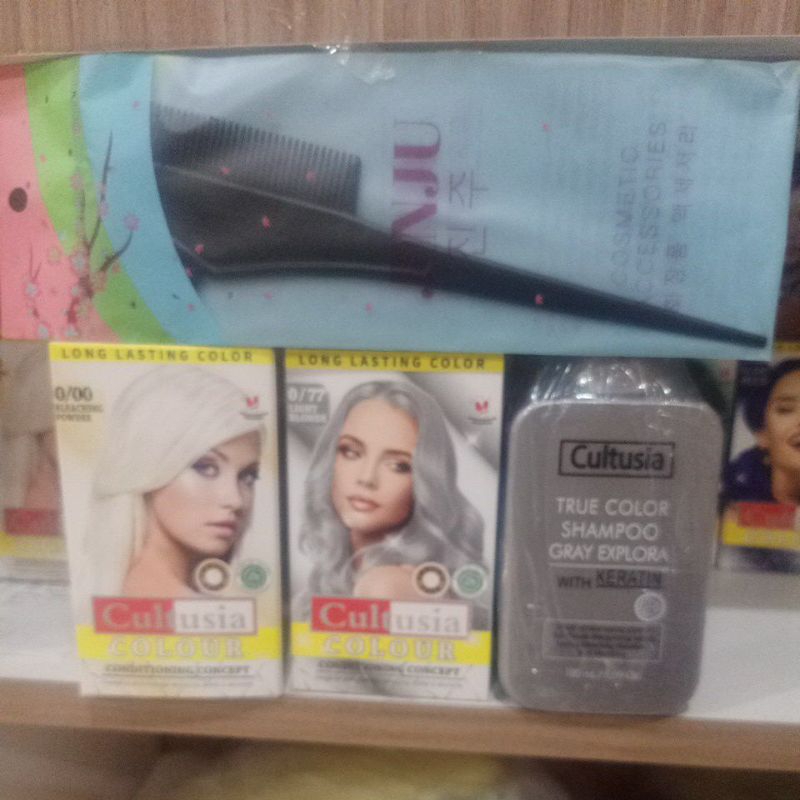 Cultusia Paket Silver ( Shampoo gray + Bleaching + Colour Light Blonde ) + Sisir semir