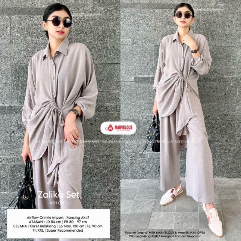 ZALIKA SET BY MARVELOUS / ONESET POLOS WANITA MUSLIMAH / Setelan celana wanita premium crincle airflow