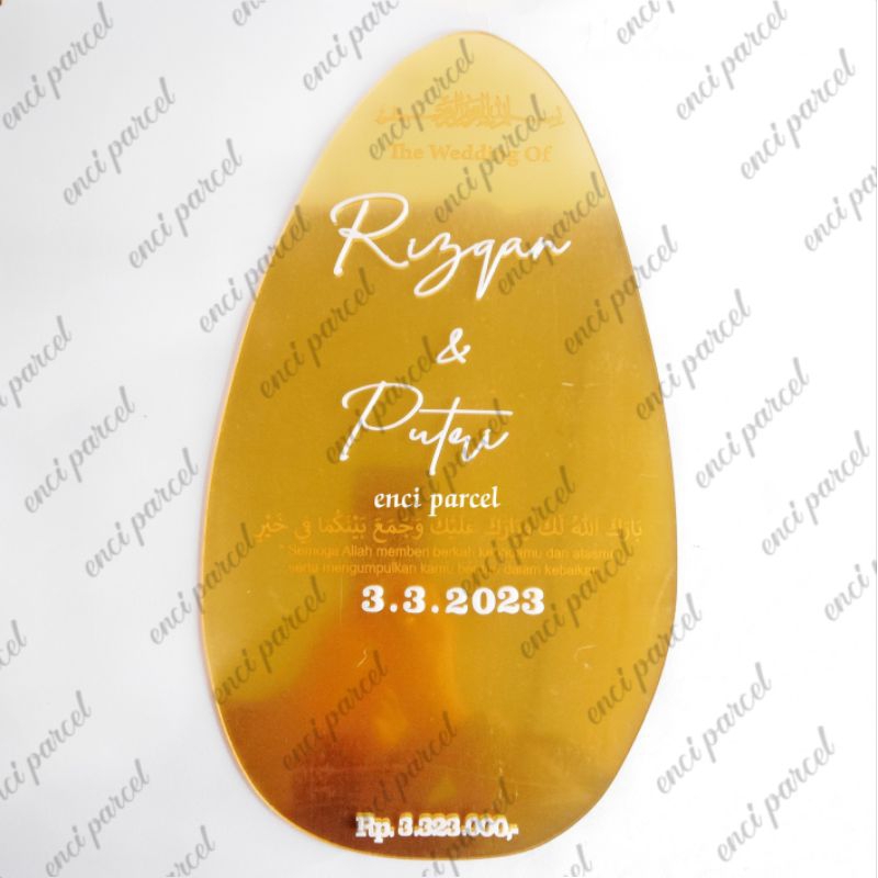 akrilik gold brush bentuk telur lonjong hiasan mahar kekinian grafir timbul