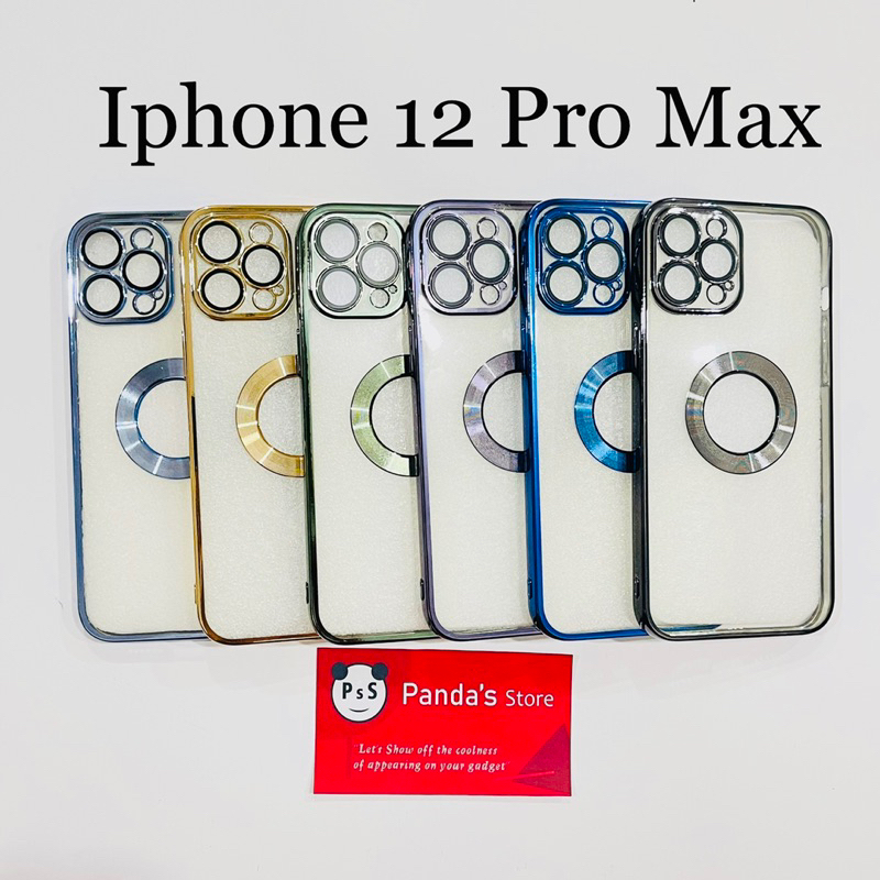 Softcase Iphone 12 Pro max Lens Protector Circle Chrome Logo Clear Case