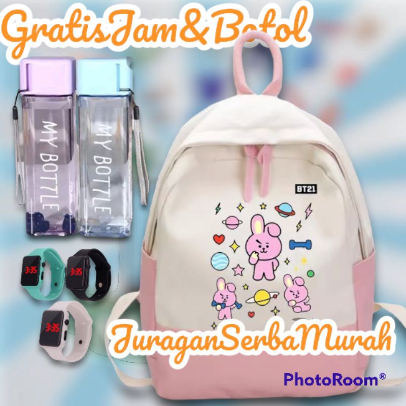 Tas Sekolah Anak Perempuan TK SD Motif BT21 Kartun Lucu