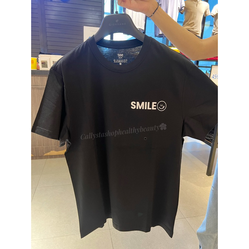Giordano Tee Slim Fit Kaos Pria Signature Black Smile Print Tee New