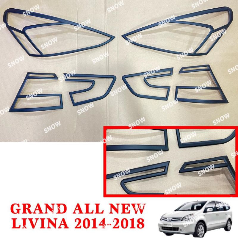 Paket Garnish Lampu Depan Belakang Grand All New Livina 2014 2015 2017 2018 Hitam