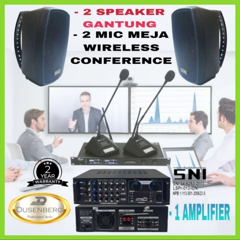 Paket Sound Confernce DUSENBERG 2 Mic Meja Wireless, 2 Speaker Gantung