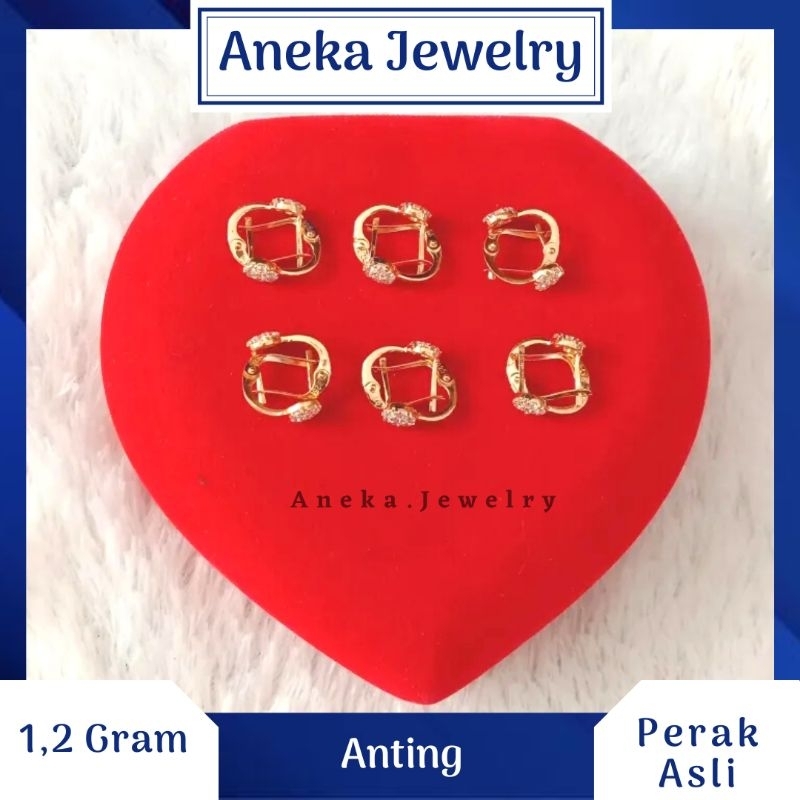 Anting Jepit Cor Mata Bulat, Sepuh Emas Kunin, Perak 925