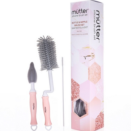 MUTTER Set 3 in 1 Sikat Botol Bayi Silikon Bottle Nipple Straw Silicone Brush