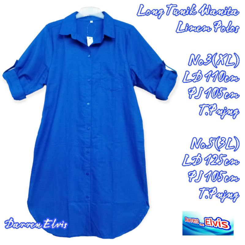 Tunik Katun Popline  Wanita Biru Bca Polos