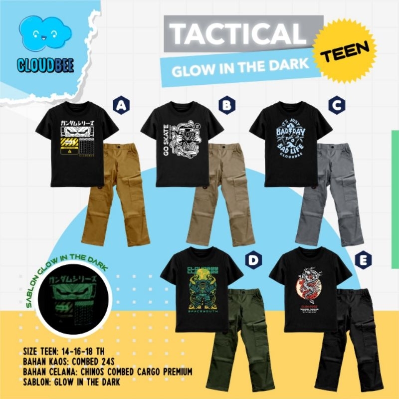 Ready ‼️ Set Kaos Anak Cowok Cloudbee Tactical Glow In The Dark Size Junior Nyala dalam gelap