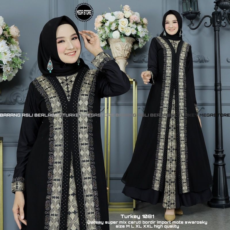 Baju Gamis Wanita Abaya Turkey Turki Hitam 1081 Dress Dres Jubah Hitam Ori Megastore