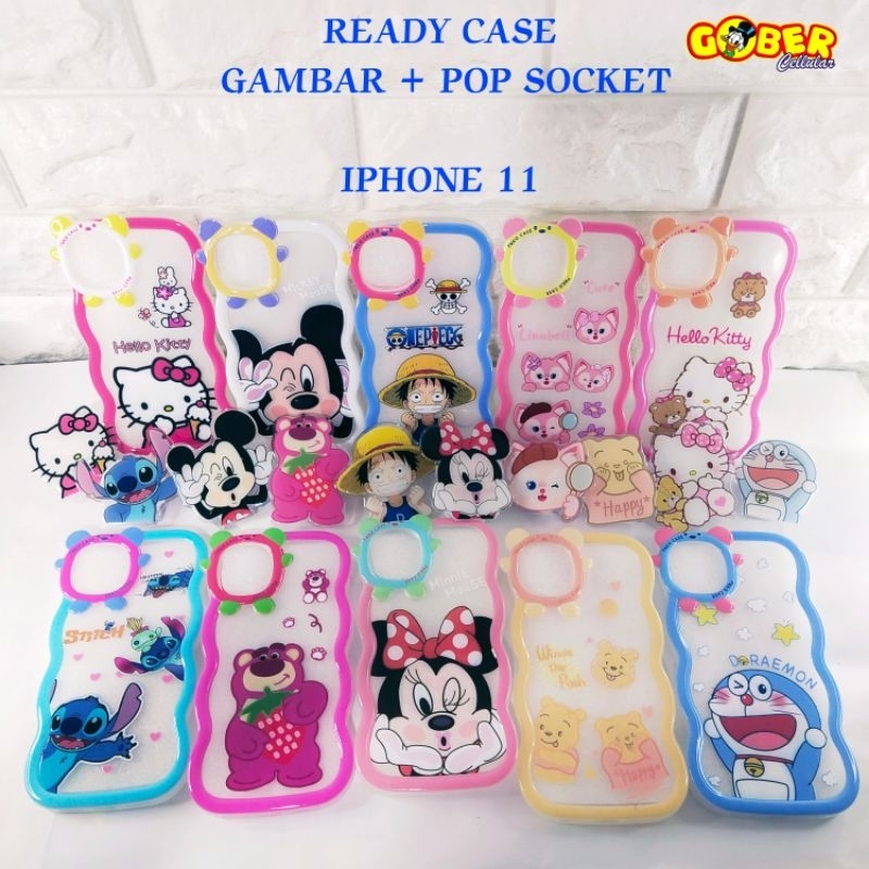 CASE IPHONE 11 CASE GAMBAR + POP SOCKET CUTE