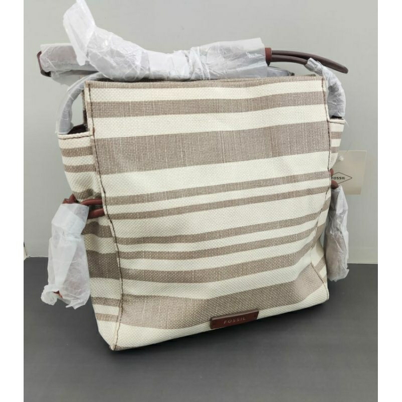 FOSSIL rayna drawstring neutral stripe crossbody bag