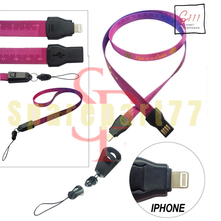 Lanyard Kabel Data Charger + Meteran Gantungan Tali Leher untuk ID Card Kartu Kerja HP Kunci / USB C