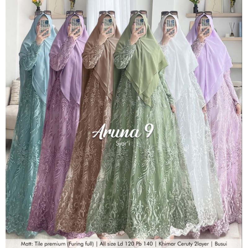 Aruna 9 Syar'i Brukat Premium Gamis Syar'i Pesta Brukat Timbul Mewah Gamis Syari Lebaran Terbaru 202