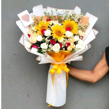 buket bunga mawar mix matahari bunga asli fresh ukuran besar buket hadiah ulang tahun
