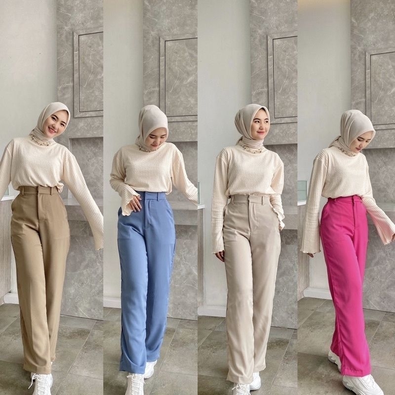 Rozel Pants - Celana Kulot Wanita Loose Pants Trousers - Celana Anti Kusut - Celana Kantor Formal / Casual