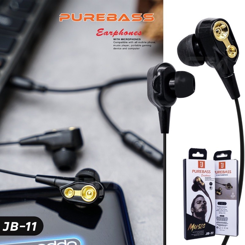 Handsfree Headset JB-11 Double Sound Headset Universal SPORTS JB11 Earphone Purebass Murah TERLARIS PROMO SEN