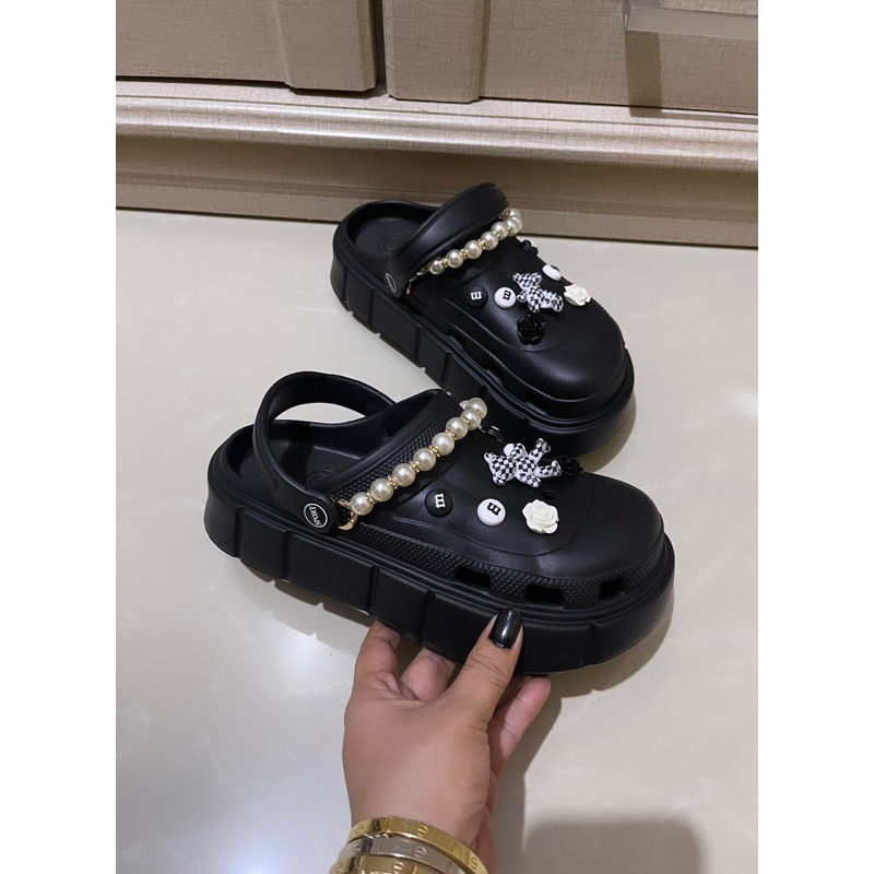 GJAZ BAE CLOG FLATFOM WANITA TINGGI 6CM IMPORT JIBBITZ PEARL