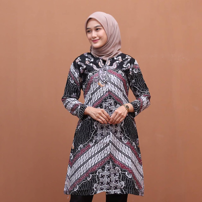 Atasan Tunik Batik Couple Keluarga Best Kain Katun - Motif Mete Liris Hitam