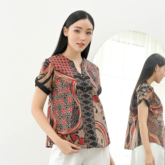 Atasan Batik 208 MTS/ Blouse Batik Wanita Modern/ Seragam Batik