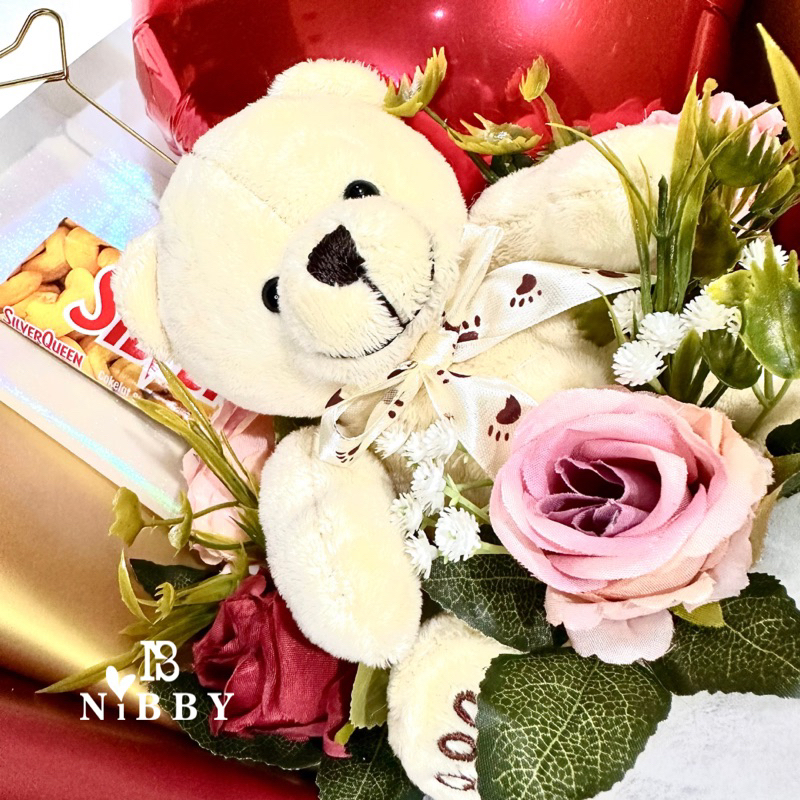 BUKET VALENTINE Premium Bunga Artificial Boneka Balon Cokelat Bisa Custom Mawar Kado Pacar Ulang Tahun wisuda Anniversary Graduation Birthday Mewah