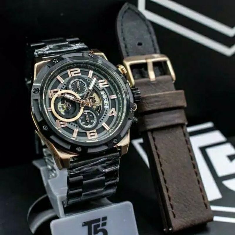 Jam tangan pria T5 original Stainless + free kulit+ free baterai 50ribu