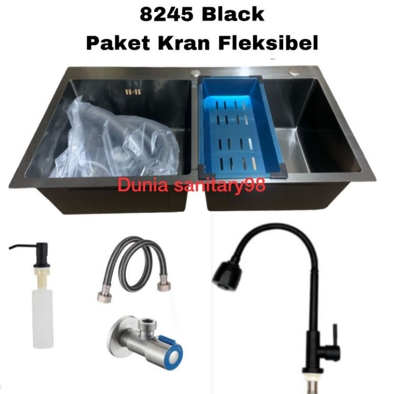 Paket Kitchen Sink 8245 Black Stainless SUS 304 Bak cuci piring Loonginc by Bolzano