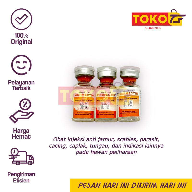 [WORMECTIN 2 ML] Obat Injeksi Hewan 2ml Anti Jamur Scabies Cacing Caplak Tungau Parasit Pada Kucing 