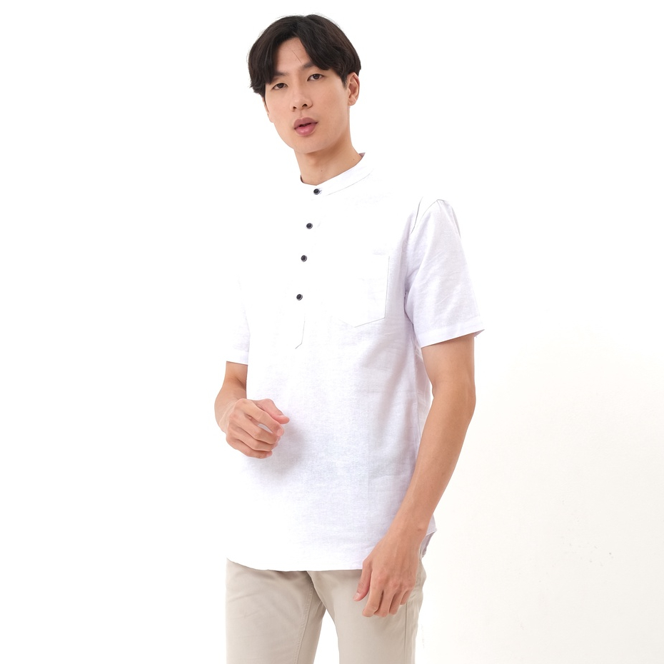 SANVANINA E-1424G Kemeja Koko Shanghai Pendek Putih | Short Koko Shanghai White