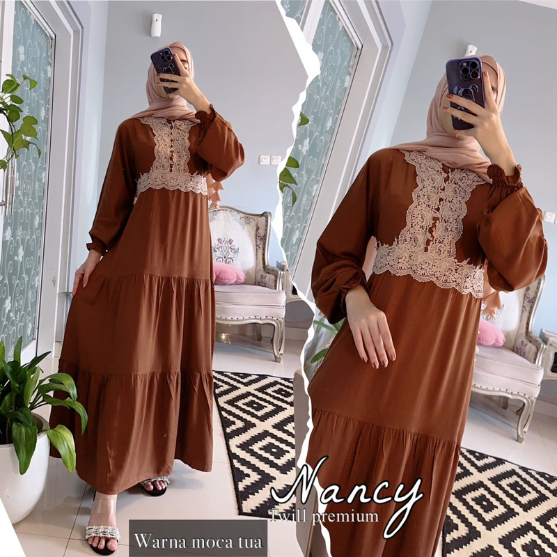 Daster Arab Fairuz NANCY Dress Classic Renda Milo Gamis Twill Premium Semi Big Size