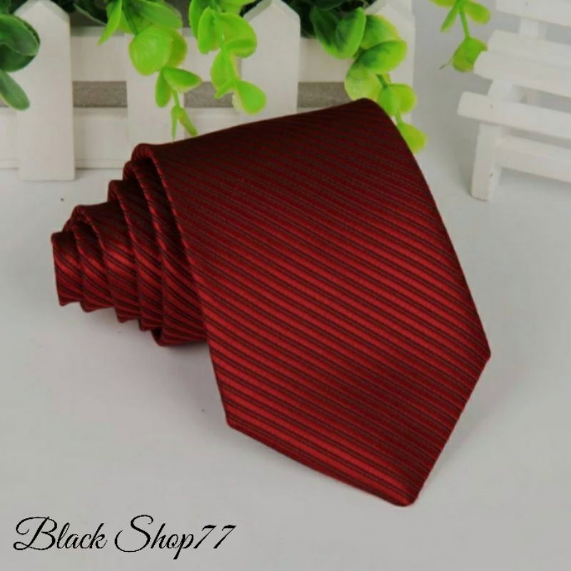 Dasi Pria Dasi Panjang Dasi Motif Salur Merah Maroon 3 Inchi 8 Cm