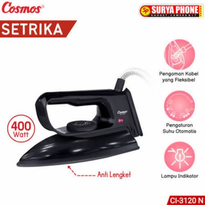 gosokan comos CI3120 400w garansi resmi cosmos setrika cosmos CI 3120 gosokan baju cosmos seterika baju cosmos black