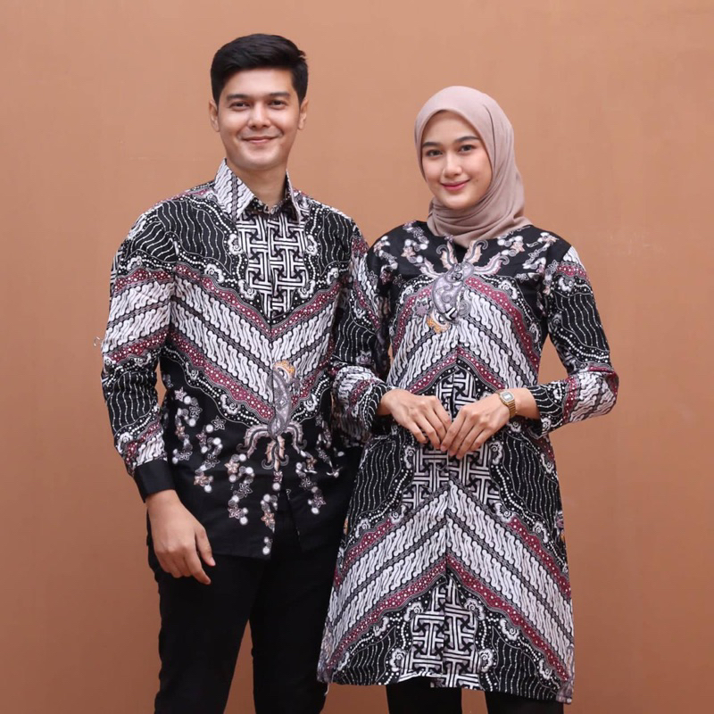 Atasan Tunik Batik Couple Keluarga Best Kain Katun - Motif Mete Liris Hitam