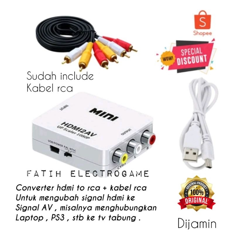 MINIHDMI2AV UNTUK TV TABUNG / CONVERTER HDMI TO AV RCA CONVERTER ADAPTE UNTUK KE TV TABUNG