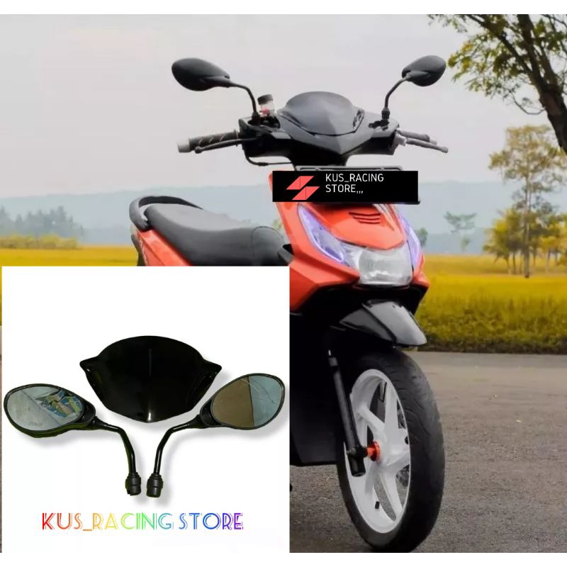 Paket Visor Honda Beat Karbu Plus Kaca Spion X1 Warna Hitam