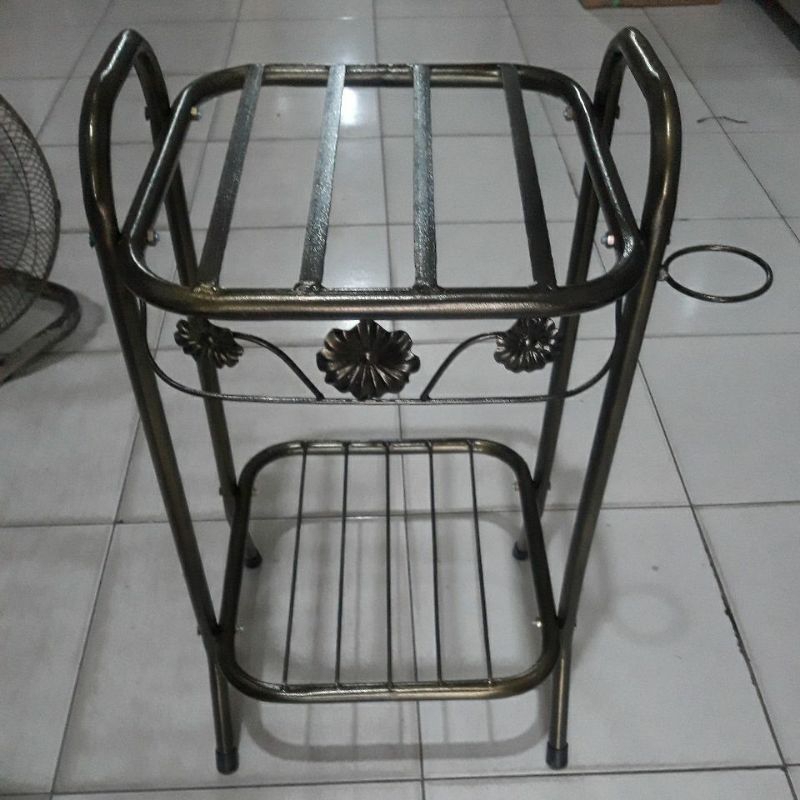 (INSTANT)  RAK DISPENSER BESI BUNGA 2 SUSUN CAT WARNA ANTIK GOLD / MEJA DISPENSER / MEJA MAGICOM