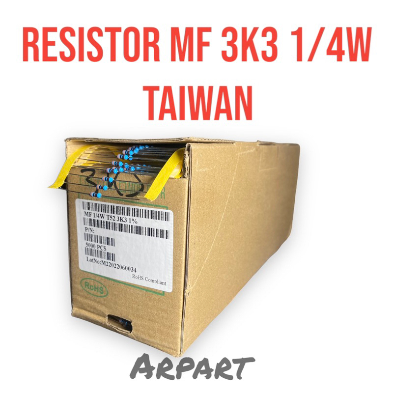 x10 resistor 3k3 1/4watt 1% metal film taiwan kaki tembaga