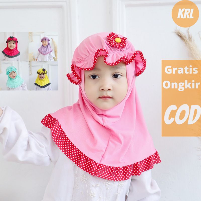 HIJAB BAYI TOPI LIST POLKADOT / HIJAB BAYI LUCU / HIJAB BAYI / HIJAB ANAK / KERUDUNG ANAK