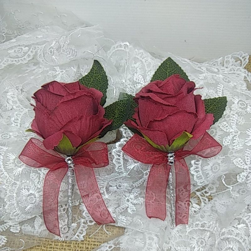Korsase bunga jas.pengantin bros bunga merah maron., pink putih