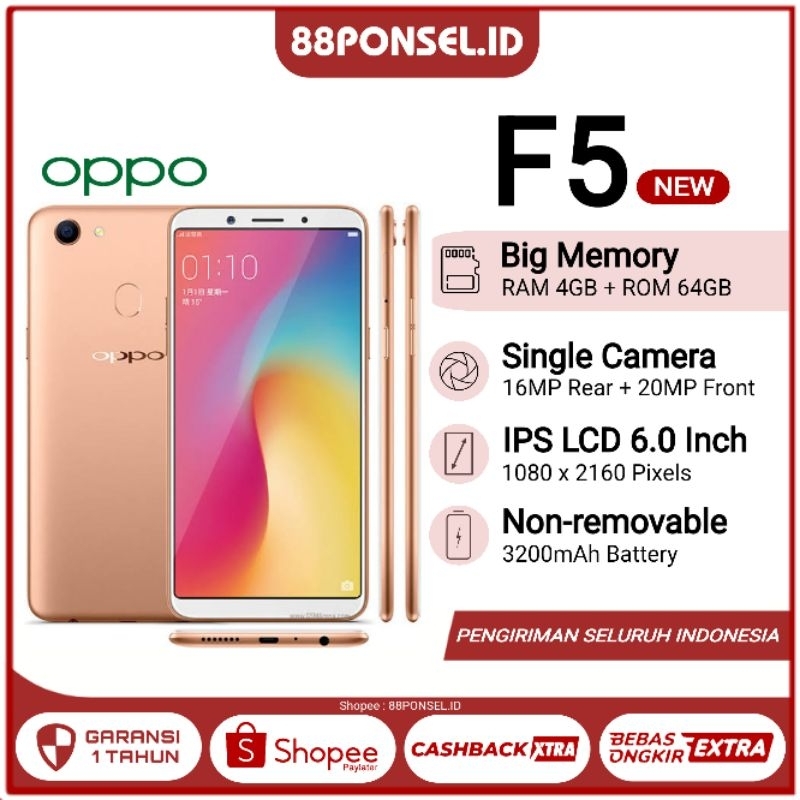 Oppo F5 Ram 4GB Internal 64GB Smartphone 4G LTE Garansi 1 Tahun