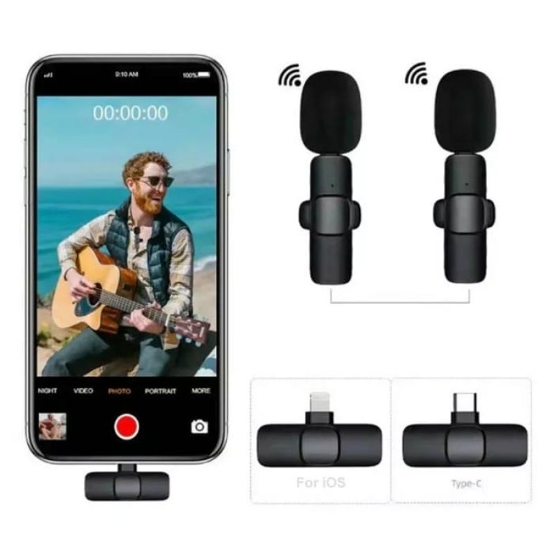 Medan Termurah Hanaiso MIC WIRELESS SEPASANG 2 DUAL HP VlOG Youtube MICROPHONE Mikrofon LAVALIER FOR ANDROID TYPE C IPHONE LIGHTNING